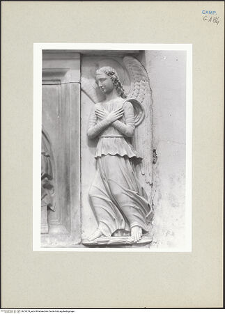 Vorderseite von Courtauld Institute of Art [https://www.deutsche-digitale-bibliothek.de/content/lizenzen/rv-ez/] Grablegung Christi (und Engel) - Engel links (15. Jh.?), bh254219_recto. Foto.