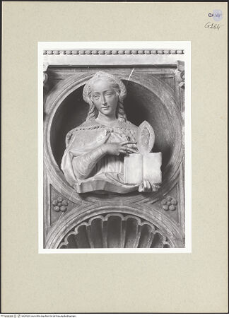 Vorderseite von Courtauld Institute of Art [https://www.deutsche-digitale-bibliothek.de/content/lizenzen/rv-ez/] Altar der VerkündigungWeibliche Heilige - Gesamtansicht, bh254225_recto. Foto.