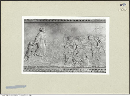 Vorderseite von Courtauld Institute [https://www.deutsche-digitale-bibliothek.de/content/lizenzen/rv-ez/] HauptaltarGeschichte der Heiligen - Hl. Antonius: die Fischpredigt, bh254310_recto. Foto.