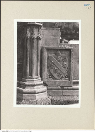 Vorderseite von Courtauld Institute of Art [https://www.deutsche-digitale-bibliothek.de/content/lizenzen/rv-ez/] Kathedra - Detail: Sockel mit Wappen (links), bh254337_recto. Foto.