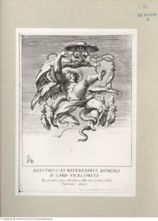 Vorderseite von Bibliotheca Hertziana [http://creativecommons.org/publicdomain/mark/1.0/] Genius mit Wappen des Kardinals Visconti nach dem Gemälde in der Villa Tuscolana - , bh254630. Foto.