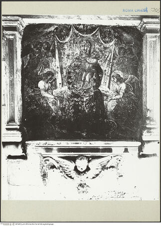 Vorderseite von ICCD [https://www.deutsche-digitale-bibliothek.de/content/lizenzen/rv-ez/] Madonna mit Engeln - Ansicht vor der Übertragung auf Leinwand: in Ädikula des 16. Jahrhunderts, bh254653_recto. Foto.