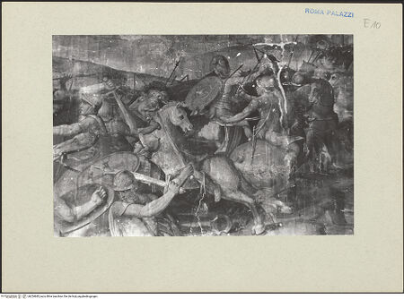 Vorderseite von unbekannt [https://www.deutsche-digitale-bibliothek.de/content/lizenzen/rv-fz/] Szenen aus dem Leben von Papst Paul III.Der Sieg über Tunis 1535, Allegorien der Fortitudine und der Taufe der Ungläubigen - Detail aus der zentralen Szene der Nordwand, bh254685_recto. Foto: Keaveney.