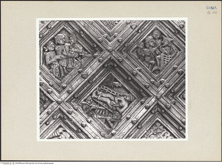 Vorderseite von Hutzel, Max [https://www.deutsche-digitale-bibliothek.de/content/lizenzen/rv-ez/] Tür des Hauptportals der Klosterkirche - Rechter Türflügel, Detail mit Szenen aus der Legende des heiligen Laurentius, bh254985_recto. Foto: Hutzel, Max.