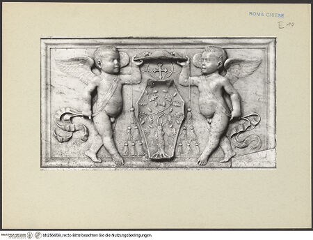 Vorderseite von Courtauld Institute [https://www.deutsche-digitale-bibliothek.de/content/lizenzen/rv-ez/] Balustrade mit dem Wappen des Domenico della Rovere - rechte Balustrade; Detail: zentrales Relieffeld, bh256658_recto. Foto.