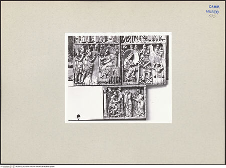 Vorderseite von Kunstgeschichtliches Institut Mainz [https://www.deutsche-digitale-bibliothek.de/content/lizenzen/rv-ez/] Szenen aus dem Neuen und Alten TestamentDie Heimsuchung; der Besuch der Heiligen Drei Könige bei Herodes - Detail: die Drei Könige bei Herodes (der Kindermord; Abraham und Sarah bevor dem Pharao), bh258195_recto. Foto.