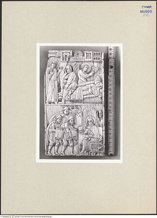 Vorderseite von Kunstgeschichtliches Institut Mainz [https://www.deutsche-digitale-bibliothek.de/content/lizenzen/rv-ez/] Szenen aus dem Neuen und Alten TestamentMaria wird des Ehebruchs verdächtigt; Josephs Traum; die Anbetung durch die Heiligen Drei Könige - Gesamtansicht, bh258237_recto. Foto.