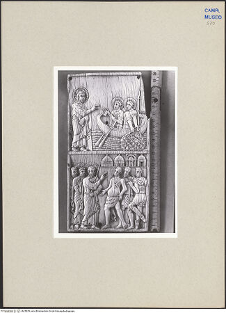 Vorderseite von Kunstgeschichtliches Institut Mainz [https://www.deutsche-digitale-bibliothek.de/content/lizenzen/rv-ez/] Szenen aus dem Neuen und Alten TestamentDie Berufung des Petrus und des Andreas; die Heilung eines Wassersüchtigen - Gesamtansicht, bh258250_recto. Foto.