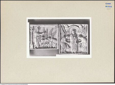 Vorderseite von Kunstgeschichtliches Institut Mainz [https://www.deutsche-digitale-bibliothek.de/content/lizenzen/rv-ez/] Szenen aus dem Neuen und Alten TestamentTeilung von Licht und Dunkelheit; Gottvater mit anbetenden Engel (zweiter Schöpfungstag?) - Gottvater mit anbetenden Engel (und Christus mit anbetenden Engel), bh258254_recto. Foto.