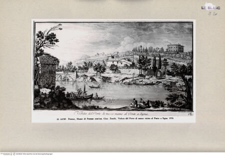 Vorderseite von Alinari [http://creativecommons.org/publicdomain/mark/1.0/] G. Zocchi, Vedute delle ville ..., Firenze 1757"Veduta del Porto di mezzo vicino al Ponte a Signa" - , bh258447. Foto.