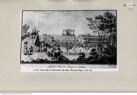 Vorderseite von Alinari [http://creativecommons.org/publicdomain/mark/1.0/] G. Zocchi, Vedute delle ville ..., Firenze 1757"La Real Villa del Poggio a Caiano" - , bh258468. Foto.