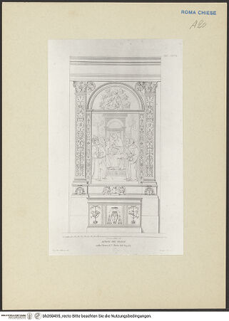 Vorderseite von unbekannt [https://www.deutsche-digitale-bibliothek.de/content/lizenzen/rv-fz/] Raccolta di monumenti sacri e sepolcrali sculpiti in Roma nei secoli XV. e XVI. / misurati e disegnati dallo Arch. Francesco M. Tosi e a contorno intagliati in rame da Alessandro BecchioVa parteTaf. 127: Altare del Trono - , bh260495_recto. Foto.