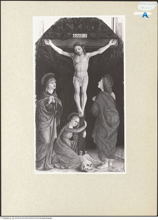 Vorderseite von Szépmüvészeti Múzeum [https://www.deutsche-digitale-bibliothek.de/content/lizenzen/rv-ez/] Kreuzigungsszene mit den heiligen Jungfrau Maria, Maria Magdalena und Johannes - , bh260793_recto. Foto.