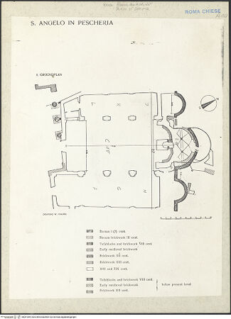 Vorderseite von unbekannt [https://www.deutsche-digitale-bibliothek.de/content/lizenzen/rv-ez/] Sant'Angelo in Pescheria - Grundriss mit Bauphasen, bh261069_recto. Foto.