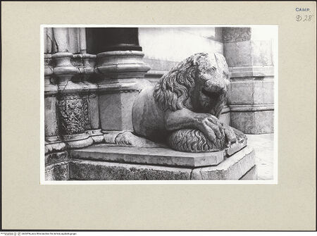 Vorderseite von Pace, Valentino [https://www.deutsche-digitale-bibliothek.de/content/lizenzen/rv-fz/] HauptportalLöwen - Rechter Löwe, bh264786_recto. Foto: Pace, Valentino.