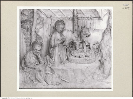 Vorderseite von Courtauld Institute of Art [https://www.deutsche-digitale-bibliothek.de/content/lizenzen/rv-ez/] Altar der Anbetung des ChristuskindesDie Anbetung des Christuskindes durch Maria. Die Verkündigung an die Hirten - Detail: Joseph, Maria und Christus, bh265898_recto. Foto.