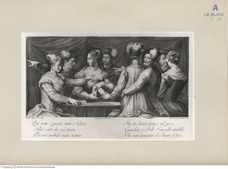 Vorderseite von Villani [http://creativecommons.org/publicdomain/mark/1.0/] Kartenspieler (aus G.P.C Zanotti, "Le pitture di Pellegrino Tibaldi e di Niccolo Abbati essistenti nell'Istituto di Bologna", Venezia 1756) - , bh267025. Foto.