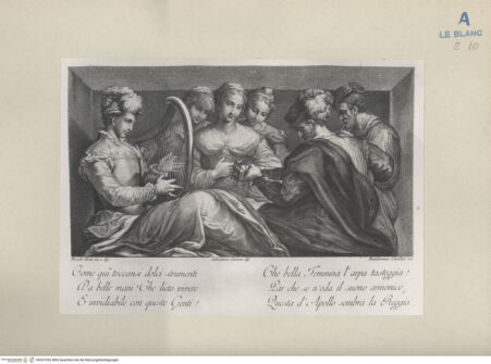 Vorderseite von Villani [http://creativecommons.org/publicdomain/mark/1.0/] Musizierende (aus G.P.C Zanotti, "Le pitture di Pellegrino Tibaldi e di Niccolo Abbati essistenti nell'Istituto di Bologna", Venezia 1756) - , bh267026. Foto.