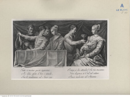 Vorderseite von Villani [http://creativecommons.org/publicdomain/mark/1.0/] Trinker (aus G.P.C Zanotti, "Le pitture di Pellegrino Tibaldi e di Niccolo Abbati essistenti nell'Istituto di Bologna", Venezia 1756) - , bh267027. Foto.