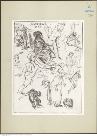 Vorderseite von Kupferstichkabinett Berlin SMB-PK [https://rightsstatements.org/page/CNE/1.0/] Großes Skizzenblatt (Figurenstudien) - , bh267548_recto. Foto.