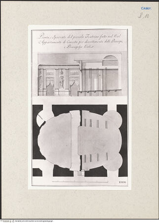 Vorderseite von Sopr. BAS NA [https://www.deutsche-digitale-bibliothek.de/content/lizenzen/rv-ez/] Pianta e Spaccato del piccolo Teatrino fatto nel Real Appartamento di Caserta per divertimento delli Principi e Principesse Reali - Gesamtansicht, bh268890_recto. Foto.