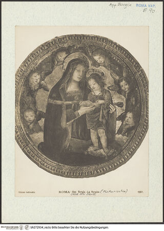 Vorderseite von Alinari? [https://www.deutsche-digitale-bibliothek.de/content/lizenzen/rv-ez/] Wand- und Deckendekoration der Sala dei SantiMadonna mit Cherubim - Gesamtansicht, bh272934_recto. Foto.