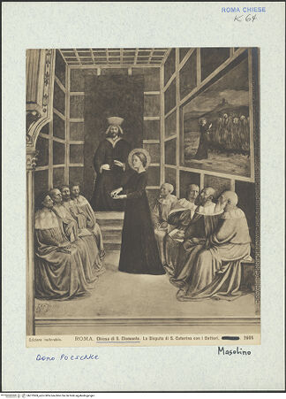 Vorderseite von Alinari? [https://www.deutsche-digitale-bibliothek.de/content/lizenzen/rv-ez/] Szenen aus dem Leben der heiligen Katharina von AlexandrienDisput der heiligen Katharina mit fünfzig Philosophen im Beisein des Kaisers Maxentius - , bh272969_recto. Foto.