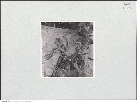 Vorderseite von ICCD [https://www.deutsche-digitale-bibliothek.de/content/lizenzen/rv-ez/] Die Himmelfahrt Christi und Maiestas Domini - Unteres Register, rechte Seite: zwei Apostel, Detail: Oberkörper (vor der Ablösung), bh274918_recto. Foto.