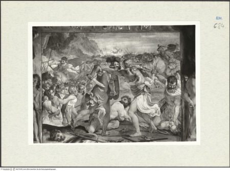 Vorderseite von Villani (Bologna) [https://www.deutsche-digitale-bibliothek.de/content/lizenzen/rv-ez/] Die Geschichte von Romulus und RemusKampf der Sabiner gegen die Römer - Gesamtansicht, bh279299_recto. Foto.