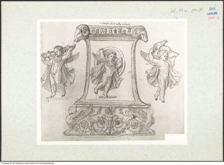 Vorderseite von Staatsbibliothek zu Berlin - Preußischer Kulturbesitz [https://www.deutsche-digitale-bibliothek.de/content/lizenzen/rv-ez/] Codex Pighianus BerolinensisSockel mit Putten - Detail, bh280409_recto. Foto.