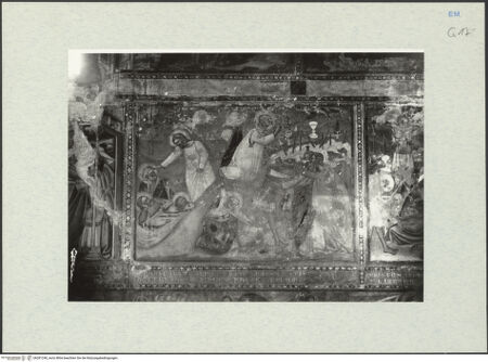 Vorderseite von Ferrara, Civici Musei [https://www.deutsche-digitale-bibliothek.de/content/lizenzen/rv-ez/] Szenen aus dem Neuen TestamentNordwand, Bildfeld 4: Christus im Garten Gethsemane; der Verrat - Gesamtansicht, bh281240_recto. Foto.