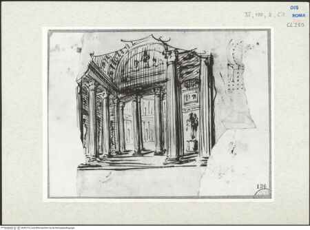 Vorderseite von unbekannt [http://creativecommons.org/publicdomain/mark/1.0/] Rom, Skizze des Pantheon: Portikus und Grundriss - , bh281514_recto. Foto.