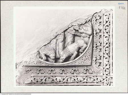 Vorderseite von Courtauld Institute of Art [https://www.deutsche-digitale-bibliothek.de/content/lizenzen/rv-ez/] Szenen  aus dem Leben des heiligen Januarius und des Samson; Heilige RitterSzenen  aus dem Leben des heiligen Januarius - Der heilige Januarius wird in der Arena den Löwen zum Fraß vorgeworfen, bh283360_recto. Foto.