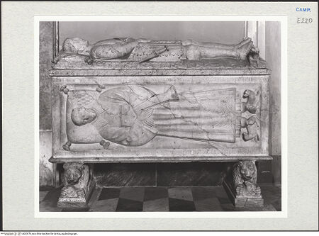 Vorderseite von Courtauld Institute of Art [https://www.deutsche-digitale-bibliothek.de/content/lizenzen/rv-ez/] Grabmal des Enrico Spata Loffredo (gest. 1421) und des Domherrs Ciccio Loffredo (gest. 1468) - Gesamtansicht, bh283376_recto. Foto.