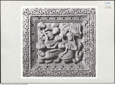 Vorderseite von Courtauld Institute of Art [https://www.deutsche-digitale-bibliothek.de/content/lizenzen/rv-ez/] Szenen  aus dem Leben des heiligen Januarius und des Samson; Heilige RitterSzenen  aus dem Leben des Samson - Samson rächt sich seinerseits an den Philistern (Richter 15:8), bh283378_recto. Foto.