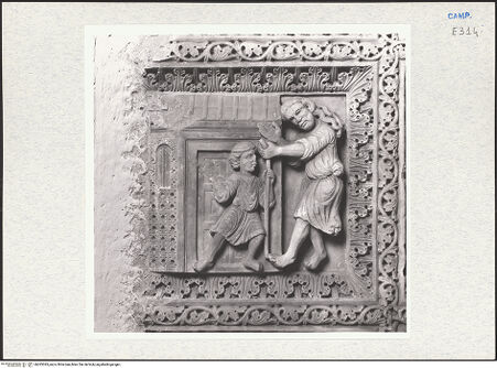 Vorderseite von Courtauld Institute of Art [https://www.deutsche-digitale-bibliothek.de/content/lizenzen/rv-ez/] Szenen  aus dem Leben des heiligen Januarius und des Samson; Heilige RitterSzenen  aus dem Leben des Samson - Der blinde Samson wird von seinem Führer zu den Pfeilern geleitet, bh283383_recto. Foto.