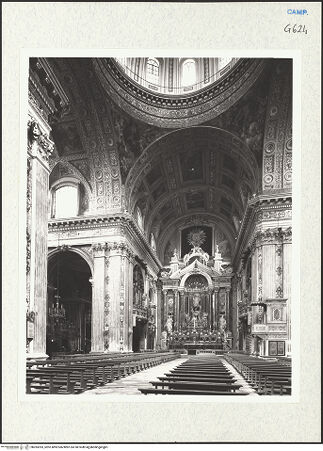 Vorderseite von Courtauld Institute of Art [https://www.deutsche-digitale-bibliothek.de/content/lizenzen/rv-ez/] Chiesa del Gesù Nuovo - Mittelschiff (von der Vierung in Richtung Hauptaltar), bh283393_recto. Foto.