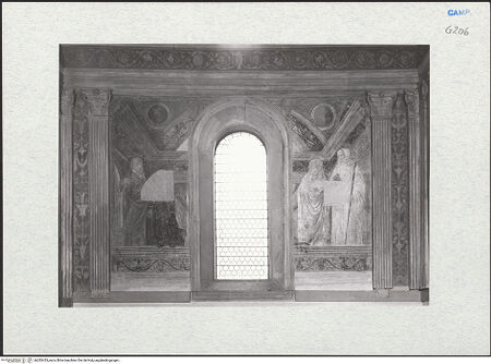 Vorderseite von Courtauld Institute of Art [https://www.deutsche-digitale-bibliothek.de/content/lizenzen/rv-ez/] Bekehrung des Apostels Paulus, Heiligen und Stifter - Rechte Wand: Paulus und Stifter, Heiligen, bh283433_recto. Foto.