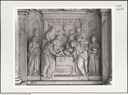 Vorderseite von Courtauld Institute of Art [https://www.deutsche-digitale-bibliothek.de/content/lizenzen/rv-ez/] Altare della Purificazione (Grabmal des Biagio Marsicano) - Darbringung des Christuskindes im Tempel, bh283465_recto. Foto.