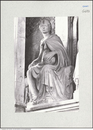 Vorderseite von Courtauld Institute of Art [https://www.deutsche-digitale-bibliothek.de/content/lizenzen/rv-ez/] Grabmal des Königs Ladislaus (gest. 1414)König Ladislaus, Königin Johanna II. und vier Tugenden - Justitia, bh283481_recto. Foto.