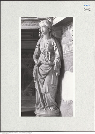 Vorderseite von Courtauld Institute of Art [https://www.deutsche-digitale-bibliothek.de/content/lizenzen/rv-ez/] Grabmal des Königs Ladislaus (gest. 1414)Die Kardinaltugenden (Temperantia, Fortutudo, Prudentia) und Großzügigkeit (Magnanimitas) - Justitia, bh283487_recto. Foto.