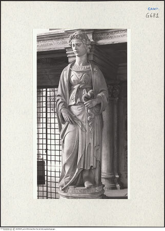 Vorderseite von Courtauld Institute of Art [https://www.deutsche-digitale-bibliothek.de/content/lizenzen/rv-ez/] Grabmal des Königs Ladislaus (gest. 1414)Die Kardinaltugenden (Temperantia, Fortutudo, Prudentia) und Großzügigkeit (Magnanimitas) - Prudentia, bh283491_recto. Foto.