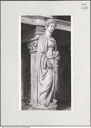 Vorderseite von Courtauld Institute of Art [https://www.deutsche-digitale-bibliothek.de/content/lizenzen/rv-ez/] Grabmal des Königs Ladislaus (gest. 1414)Die Kardinaltugenden (Temperantia, Fortutudo, Prudentia) und Großzügigkeit (Magnanimitas) - Prudentia, bh283492_recto. Foto.