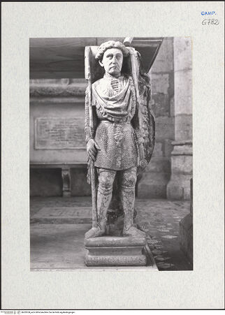 Vorderseite von Courtauld Institute [https://www.deutsche-digitale-bibliothek.de/content/lizenzen/rv-ez/] Grabmal des Ludovico Aldomorisco - Linke Seite: Tragfigur, rechts, bh283558_recto. Foto.