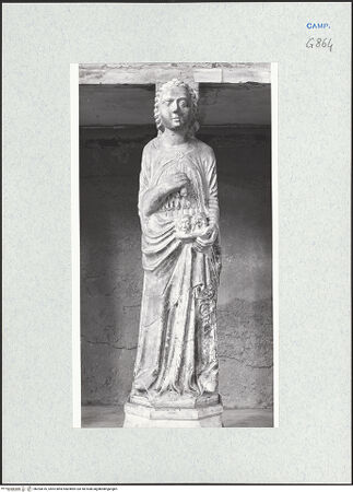 Vorderseite von Courtauld Institute of Art [https://www.deutsche-digitale-bibliothek.de/content/lizenzen/rv-ez/] Grabmal des Robert IV. d'Artois und der Johanna von Durrës (Giovanna di Durazzo) - Tragfigur: Caritas (?), bh283616_recto. Foto.
