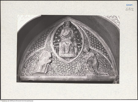 Vorderseite von Courtauld Institute [https://www.deutsche-digitale-bibliothek.de/content/lizenzen/rv-ez/] Grabmal der Katharina von Österreich - Innenseite: Thronender Christus mit Engel, bh283636_recto. Foto.