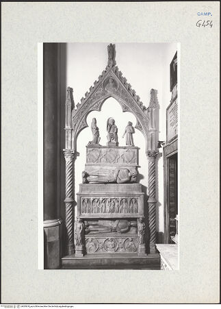 Vorderseite von Courtauld Institute of Art [https://www.deutsche-digitale-bibliothek.de/content/lizenzen/rv-ez/] Grabmal für Cristoforo d'Aquino (gest. 1342) und Tommaso d'Aquino (gest. 1357) - Gesamtansicht, bh283678_recto. Foto.