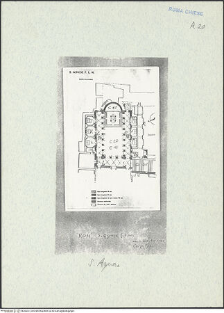 Vorderseite von Bibliotheca Hertziana [https://www.deutsche-digitale-bibliothek.de/content/lizenzen/rv-ez/] Grundrisse zu Sant'Agnese fuori le Mura - Grundriss nach Krautheimer Corpus basilicarum, mit handschriftlichem Vermerk der fototheksinternen Sortierung, bh284301_recto. Foto.