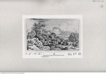 Vorderseite von  [http://creativecommons.org/publicdomain/mark/1.0/] Zimmerleute bauen eine Hütte (1. Zustand) - , bh285615. Foto.