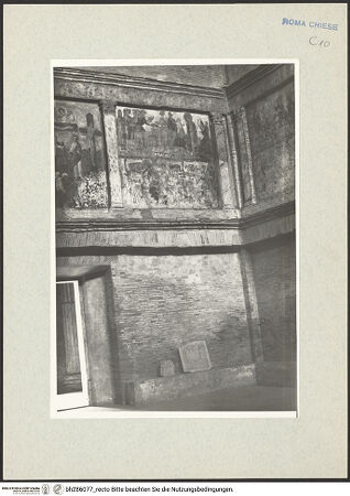 Vorderseite von Nesselrath, Arnold [https://www.deutsche-digitale-bibliothek.de/content/lizenzen/rv-ez/] Sant'Urbano alla Caffarella - Südostecke, Ausschnitt: Die unteren beiden Wandregister, bh286077_recto. Foto: Nesselrath, Arnold.